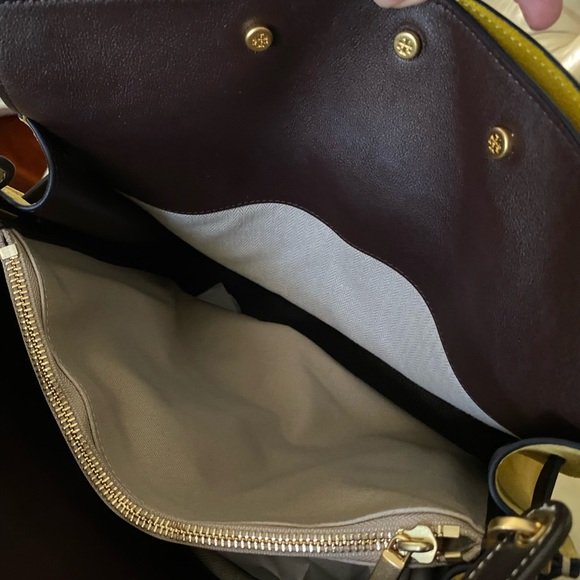 LARGE Tory Burch Lee Radziwill Double Bag Leather Suede Navy Yellow NO STRAP! - Picture 12 of 16